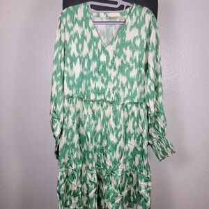AnyBody Regular Printed Knee Length Dress with Smocked Sleeves Mint Size S
